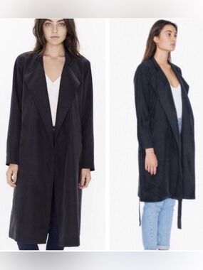 American Apparel Black Lightweight Belted Duster Coat